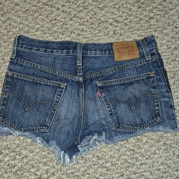 LEVI'S Premium 501 Shorts Button Fly High Rise denim BLUE frayed Women's Size W2 - Picture 1 of 7